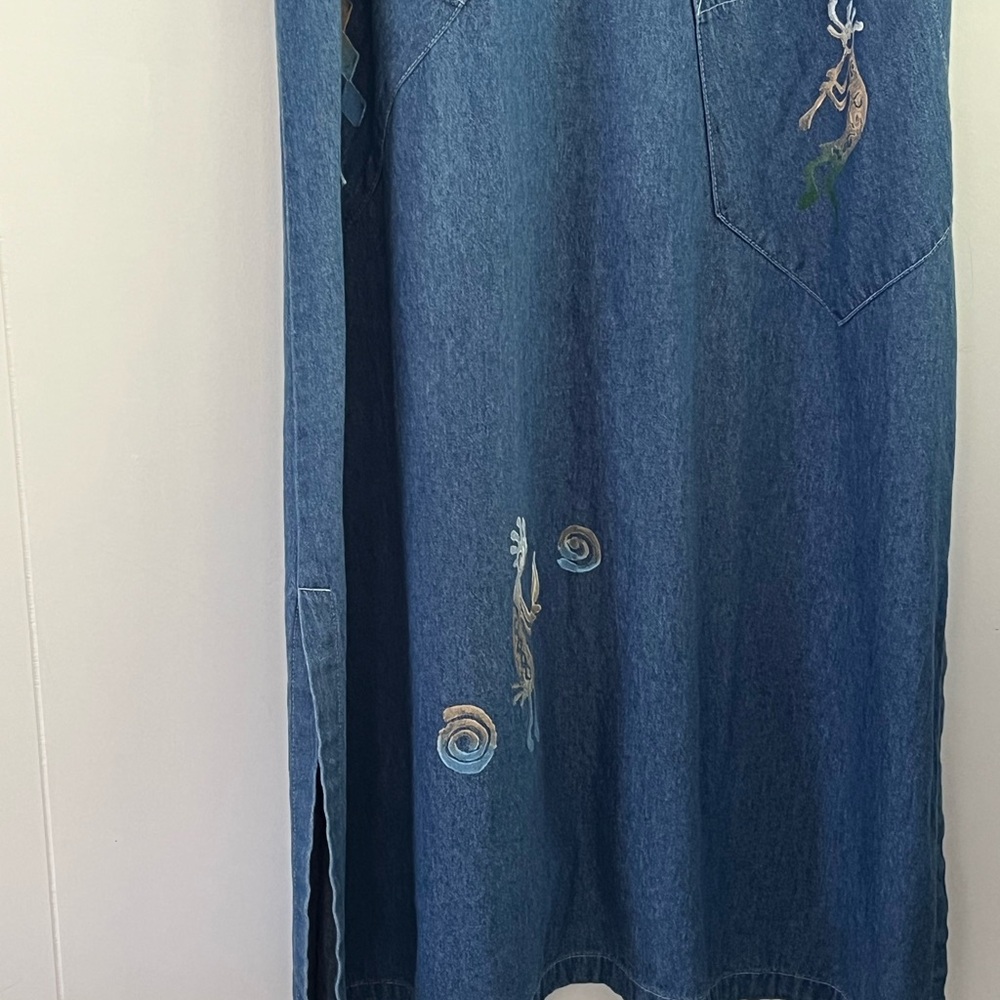 Cactus California Vintage Denim Dress Hand- Painted Kokopelli & Cactus Sz Large - Picture 9 of 16